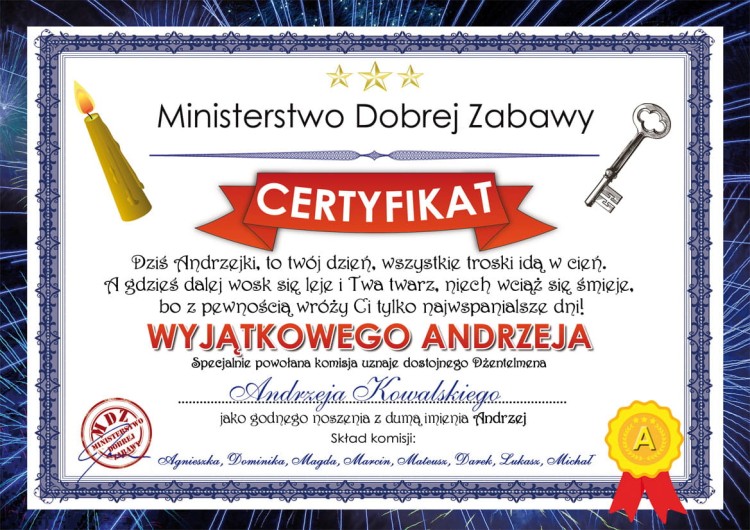 Wyjątkowy Prezent na Andrzejki - Dyplom personalizowany
