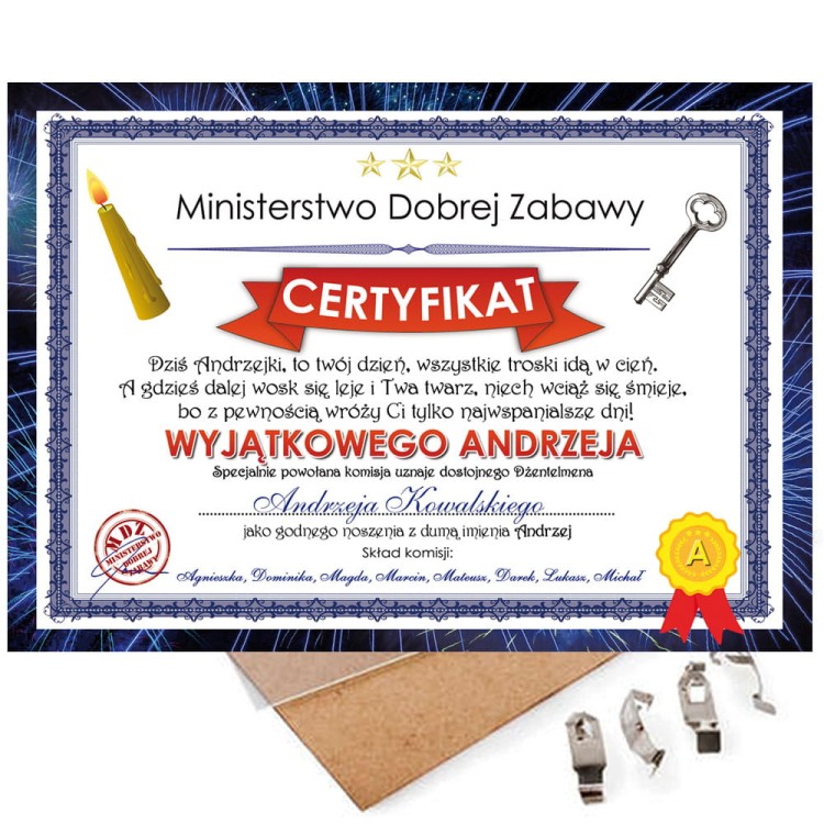 Super prezent Andrzejkowy - Certyfikat Wyjątkowego Andrzeja
