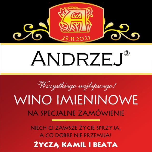 Oryginalny prezent andrzejkowy - imieninowa etykieta na wino