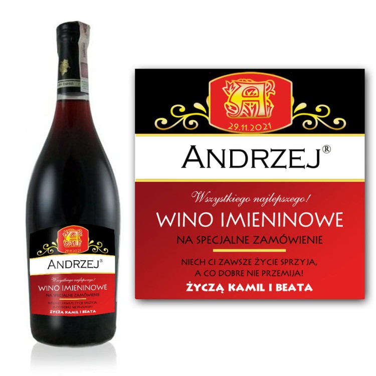 Etykieta personalizowana na wino: andrzejki, imieniny