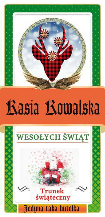 etykieta na Jagermeister z życzeniami świątecznymi