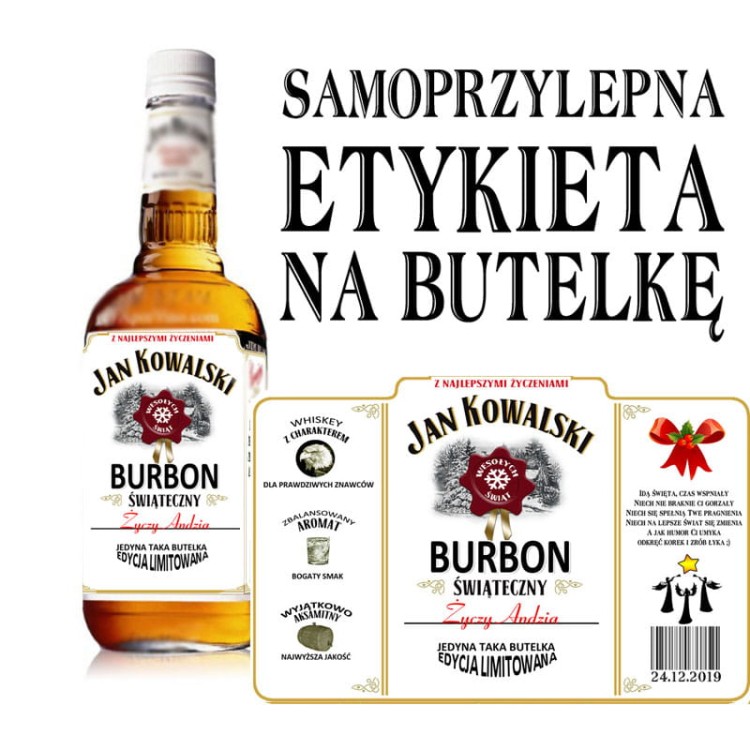 Świąteczny prezent personalizowany - Etykieta na whiskey JIM