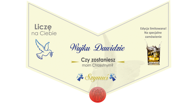 Personalizowana etykieta na Whisky Ballant. z prośbą o bycie chrzestnym