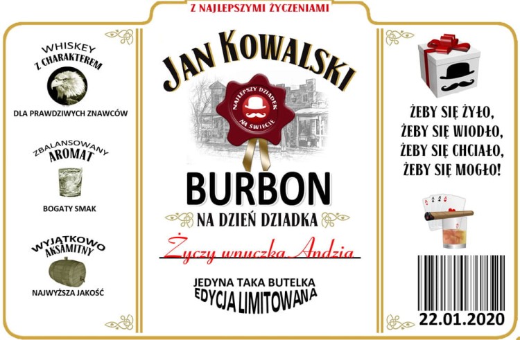 Etykieta na JIM BEAMa z okazji Dnia Dziadka