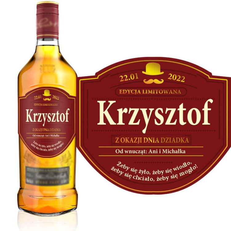 Etykieta na whiskey GRANTSA - z okazji Dnia dziadka
