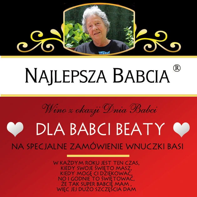 Etykieta personalizowana na Dzień Babci ze zdjęciem i z życzeniami