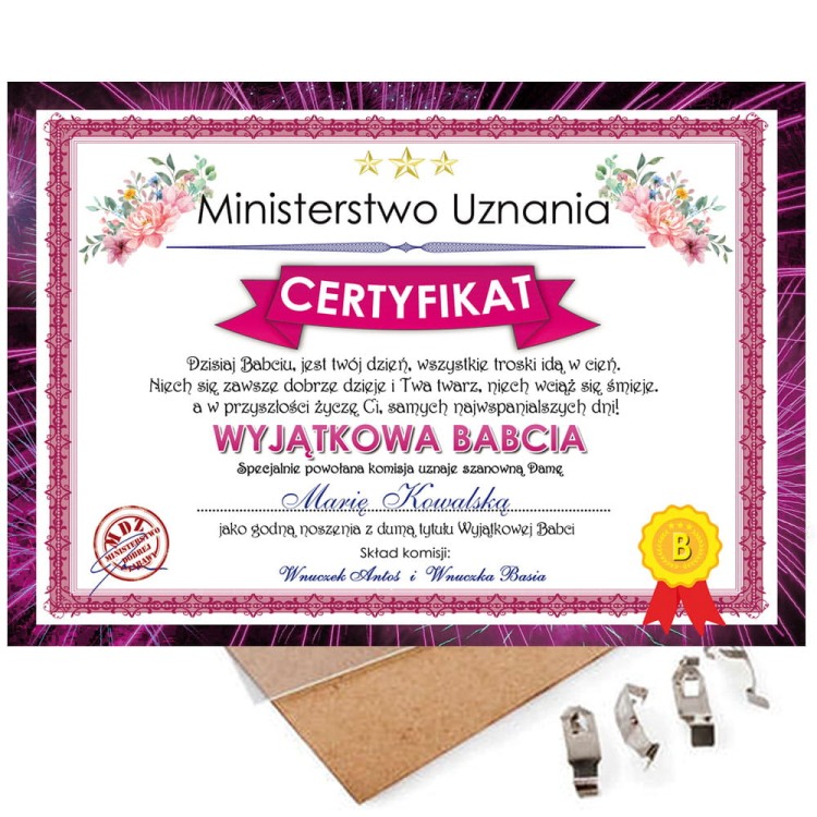 Certyfikat na Dzień Babci z Personalizacją
