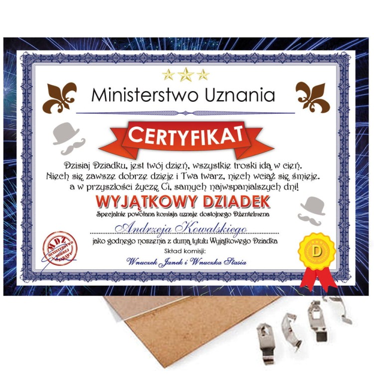 Certyfikat Na Dzień Dziadka w antyramie A4