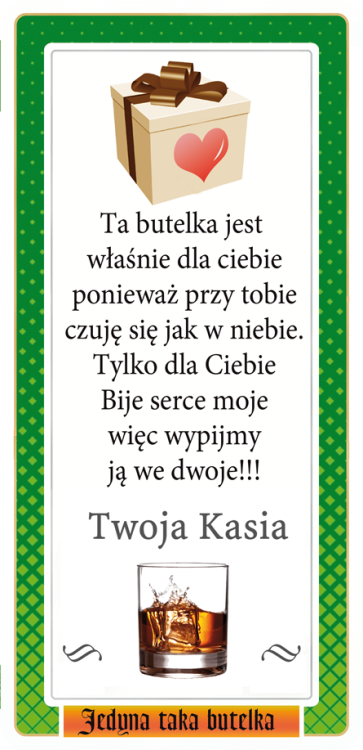 Etykieta na Jagermaistera z personalizacją walentynkową