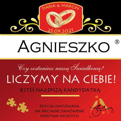 Prezent dla świadkowej ślubu - etykieta na wino z prośbą o świadkowanie