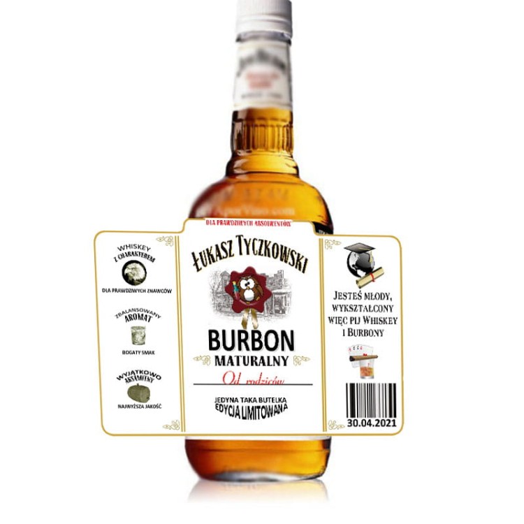 Etykieta personalizowana na whiskey JIM BEAM dla maturzysty
