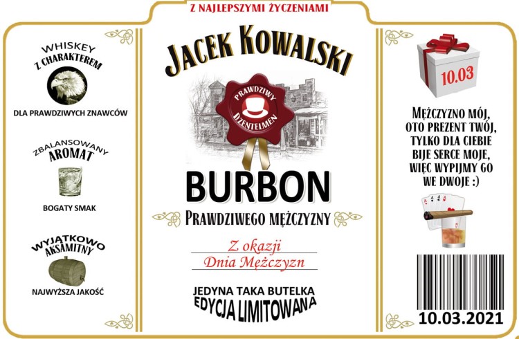 Etykieta na whiskey z personalizacją na Dzień Mężczyzny - JIM BEAM