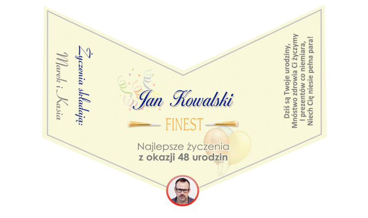 Oryginalny prezent na urodziny - Etykieta z imieniem, nazwiskiem i zdjęciem