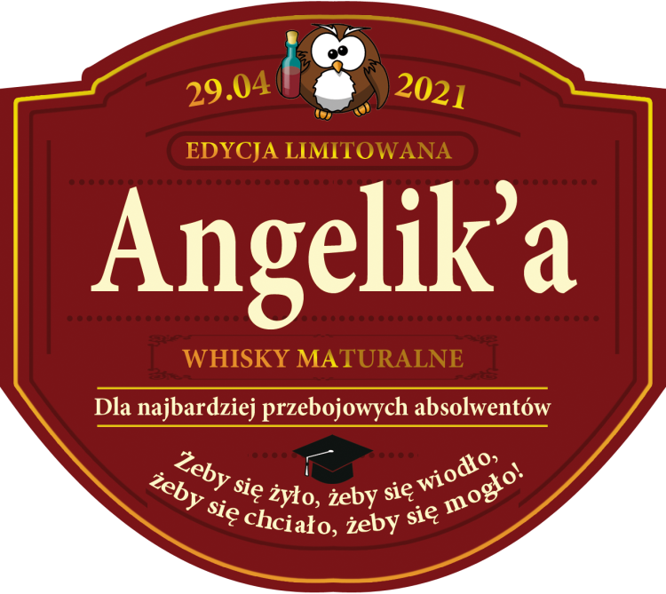 Prezent dla maturzysty etykieta na butelkę whisky GRANTS