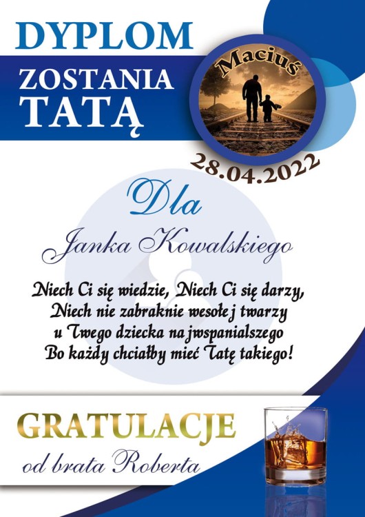 Prezent na pępkowe - Dyplom z okazji zostania tatą