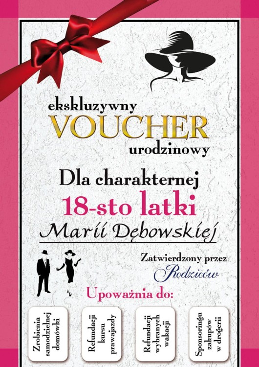 Voucher, kupon na 18 dla niej z personalizacją