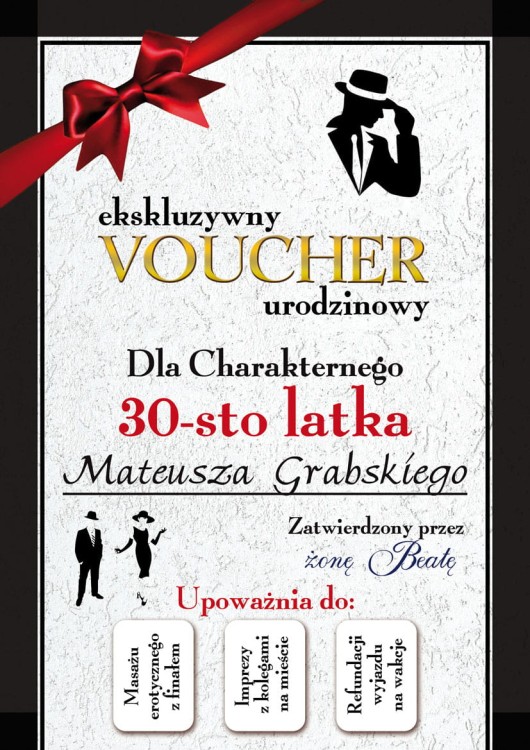 Voucher, kupon na 30 dla mężczyzny z personalizacją