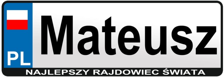Naklejka tablicy rejestracyjnej na jeździk z imieniem
