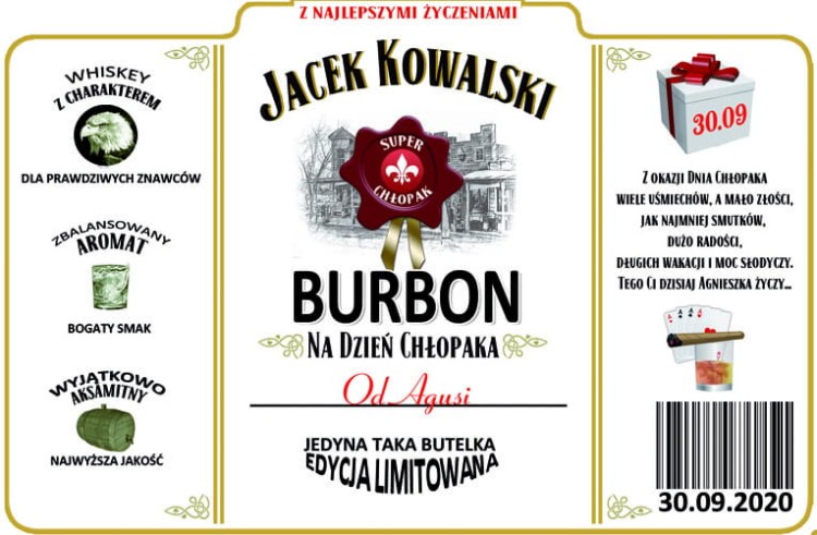 Etykieta na Bourbon z personalizacją na Dzień Chłopaka