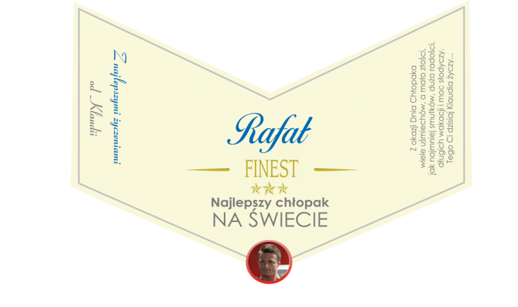Etykieta na whiskey z personalizacją i zdjęciem na Dzień Chłopaka