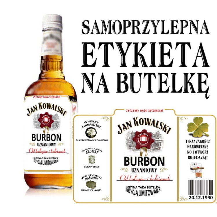 Etykieta na whisky JIM BEAM z podziękowaniem dla pracownika