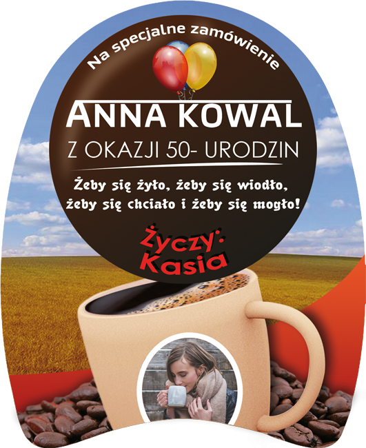 Prezent dla wielbicieli kawy - etykieta personalizowana na słoik