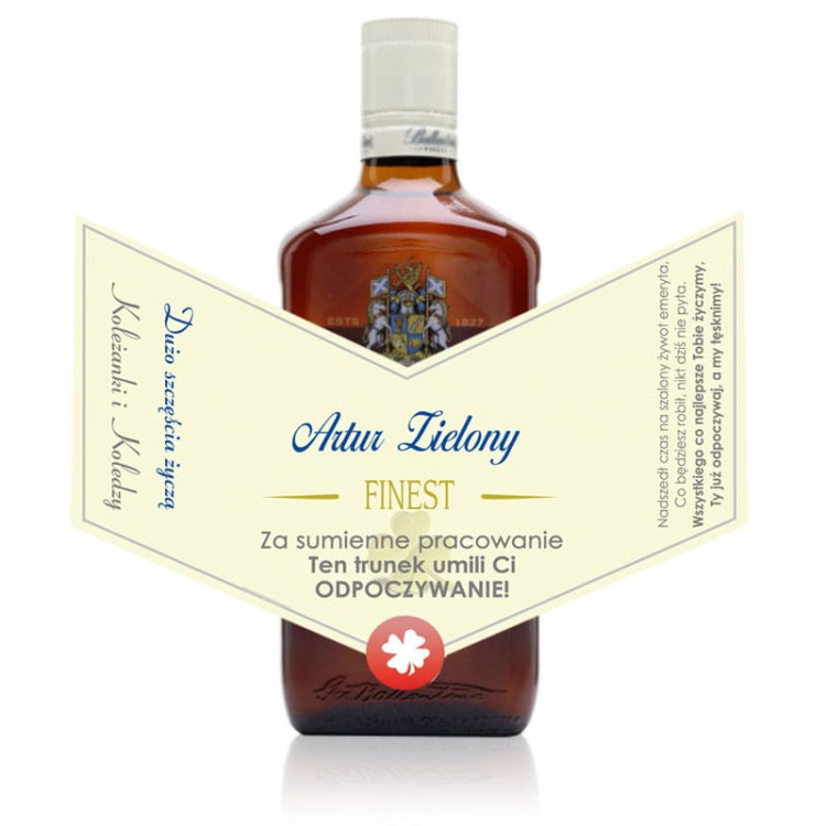 Prezent pożegnalny dla emeryta - etykieta personalizowana Ballantines