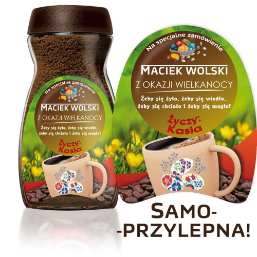 Prezent na zajączka - etykieta personalizowana na kawę; Święta