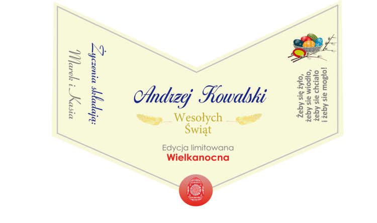 Etykieta z życzeniami wielkanocnymi na whiskey Ballantines