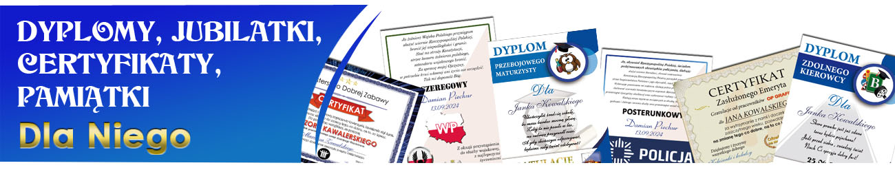 Personalizowane dyplomy i certyfikaty z uznaniem dla niego