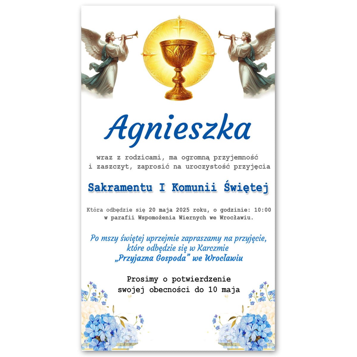 e-zaproszenie personalizowane z okazji Komuni Świętej