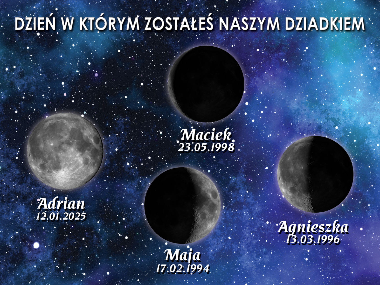 Fazy księzyca w antyramie. Pamiątka dla Dziadków z okazji dnia dziadka