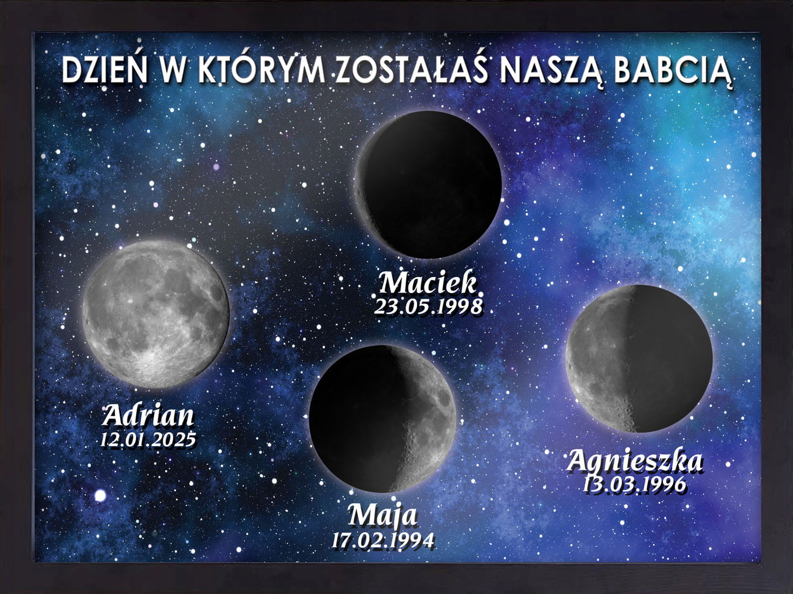 Faza księzyca w czarnej ramie A3. Pamiątka dla Dziadka od wnuków