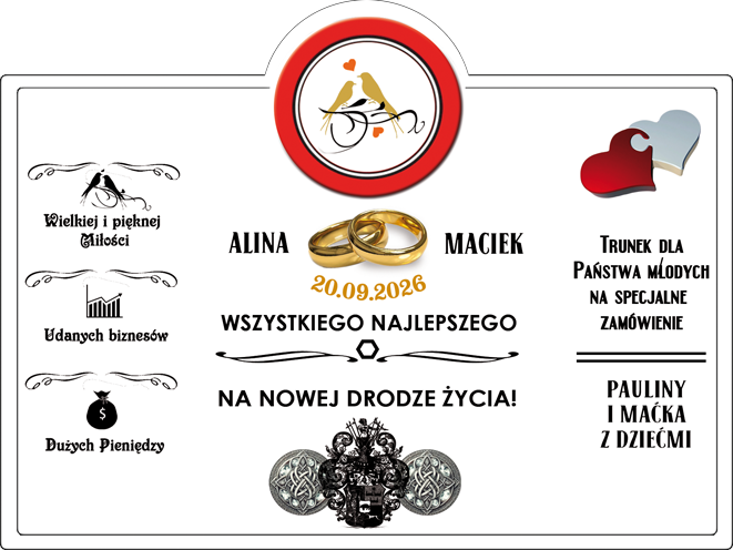 Personalizowana etykieta na ślub Bacardi z życzeniami i datą ślubu